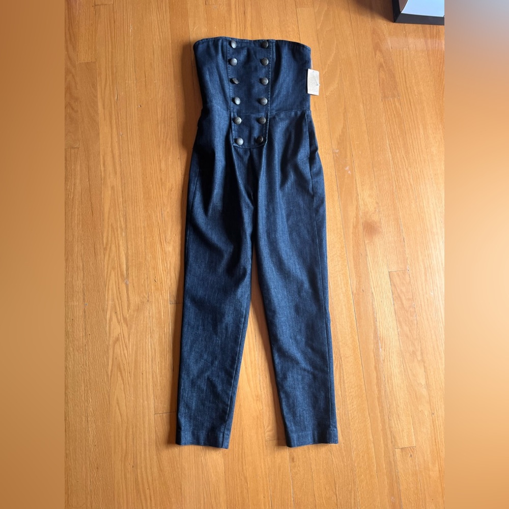 NWT Rachel Roi denim strapless jumpsuit. Size 2